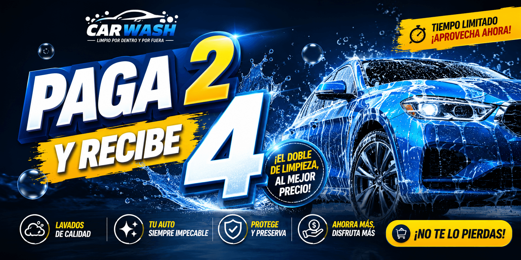 Paga 2 y recibe 4 lavados básicos